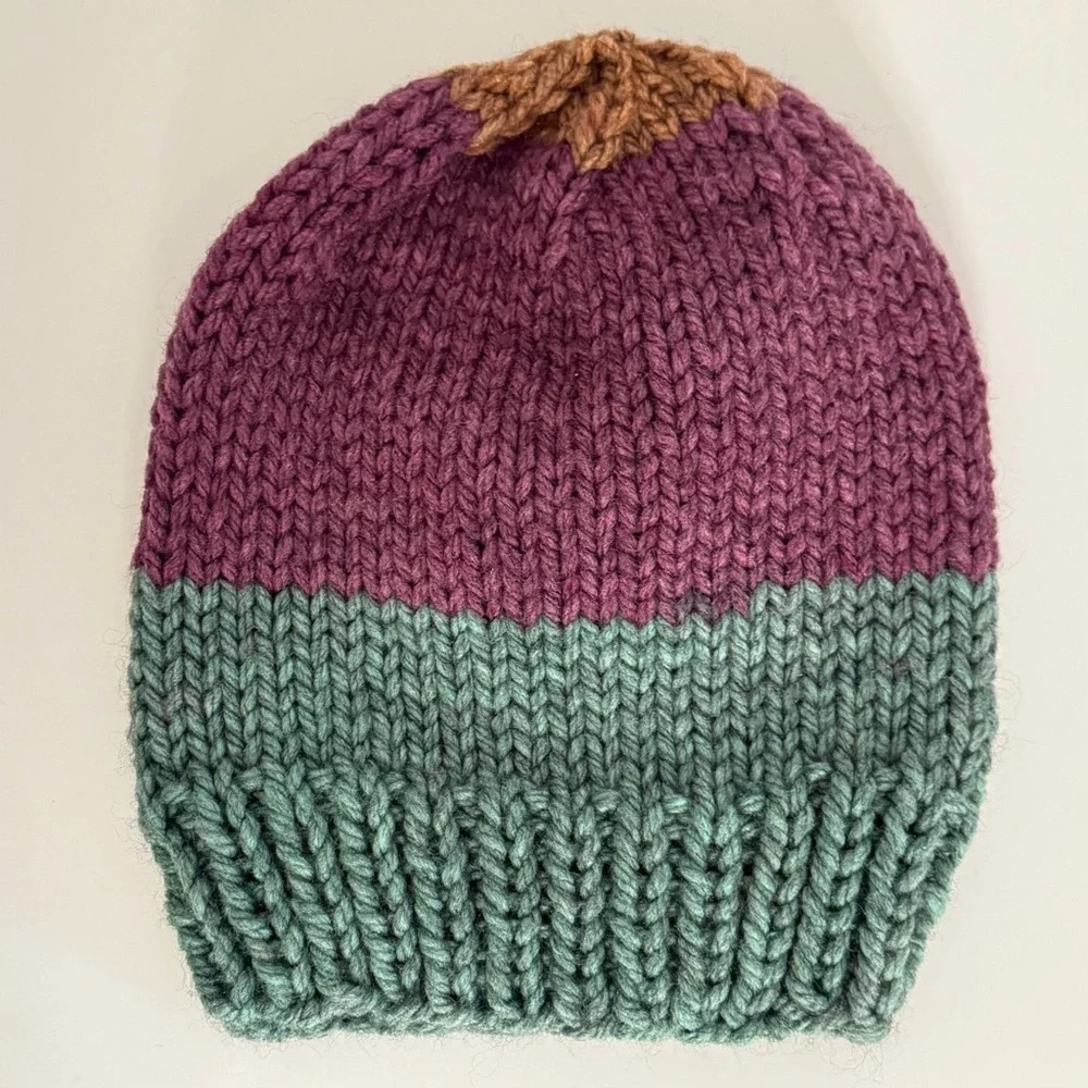 Handmade Knit Beanie • Color Block • Cozy & Versatile